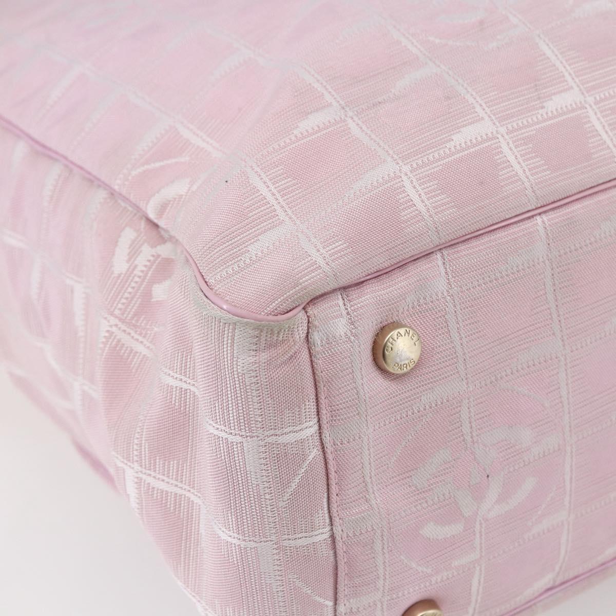 CHANEL New Travel line Tote Bag Nylon Pink Gold CC Auth 145910