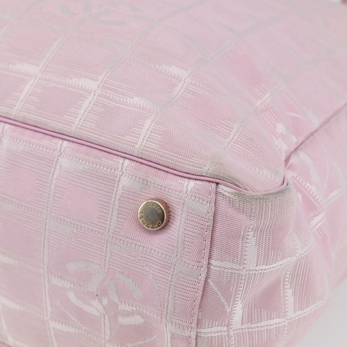 CHANEL New Travel line Tote Bag Nylon Pink Gold CC Auth 145910