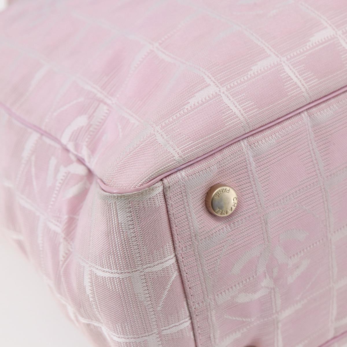 CHANEL New Travel line Tote Bag Nylon Pink Gold CC Auth 145910