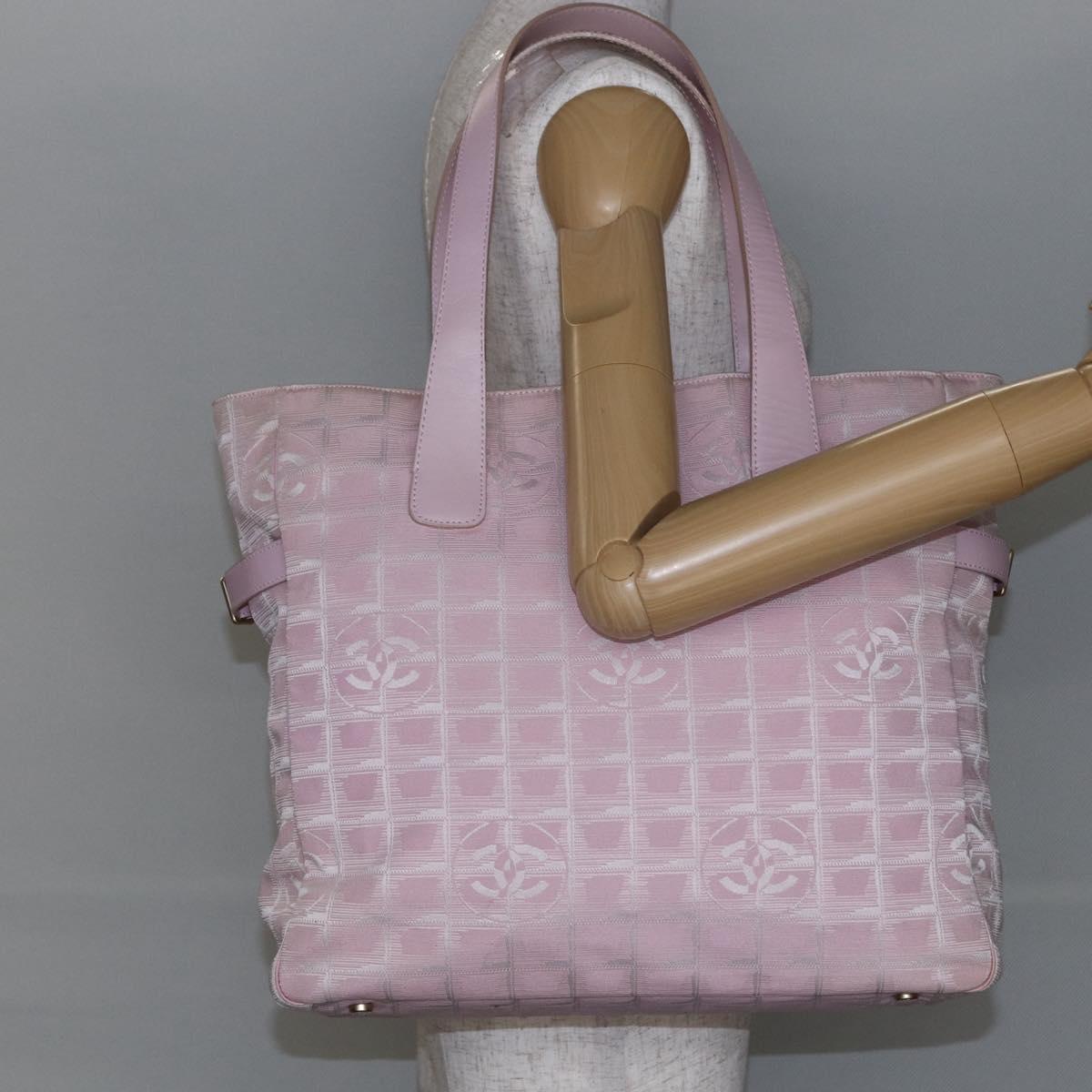 CHANEL New Travel line Tote Bag Nylon Pink Gold CC Auth 145910