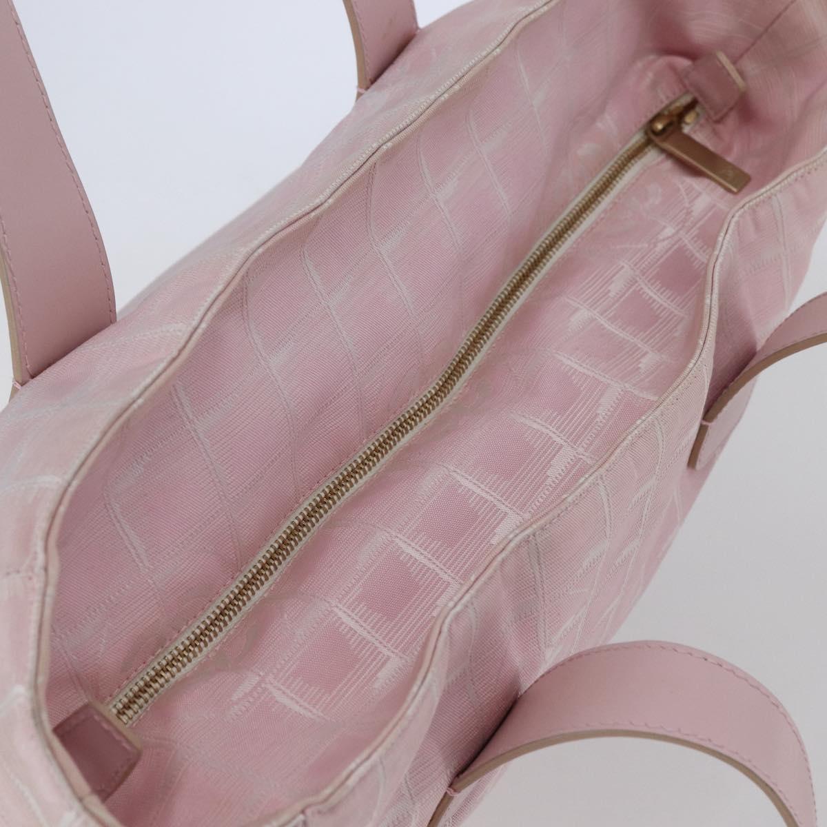 CHANEL New Travel line Tote Bag Nylon Pink Gold CC Auth 145910