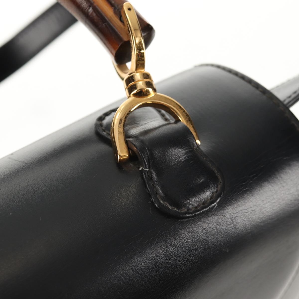 GUCCI Bamboo Hand Bag Leather 2way Black Gold 000 46 0063 Auth 145923V