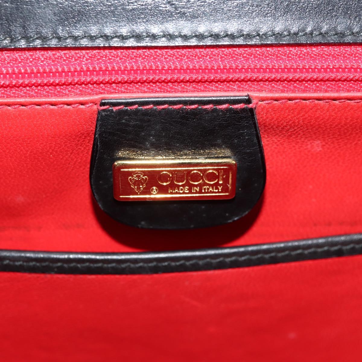 GUCCI Bamboo Hand Bag Leather 2way Black Gold 000 46 0063 Auth 145923V