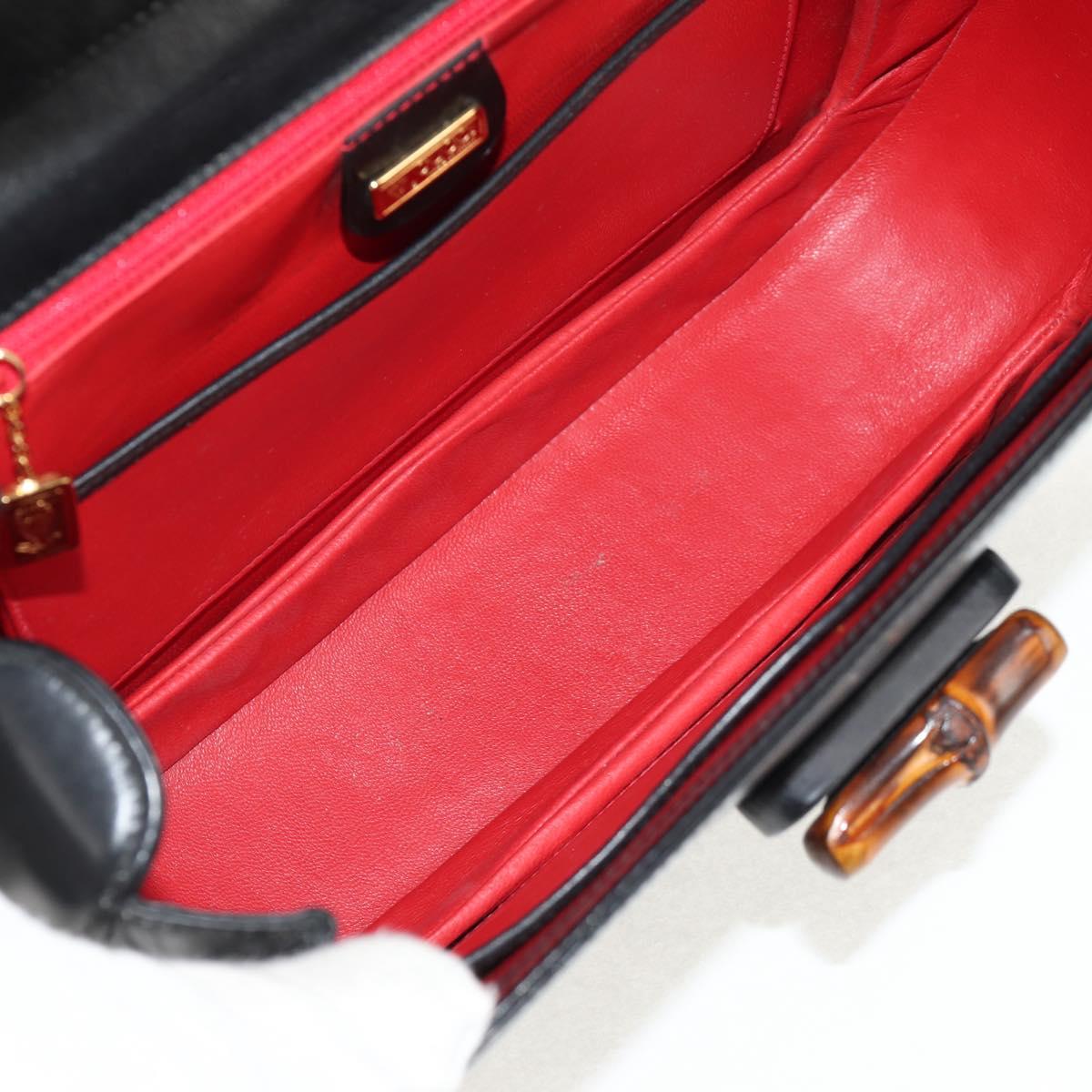 GUCCI Bamboo Hand Bag Leather 2way Black Gold 000 46 0063 Auth 145923A