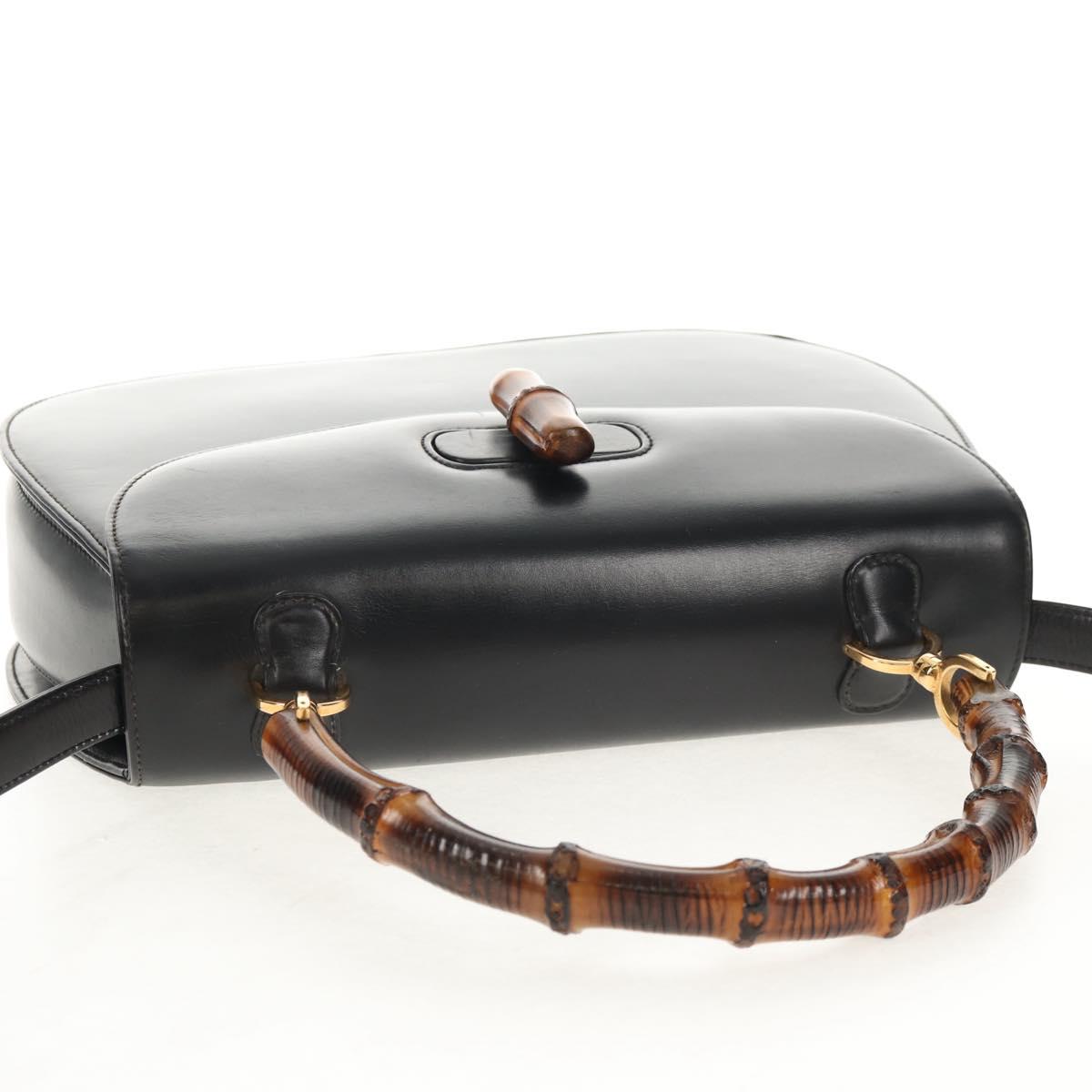 GUCCI Bamboo Hand Bag Leather 2way Black Gold 000 46 0063 Auth 145923V
