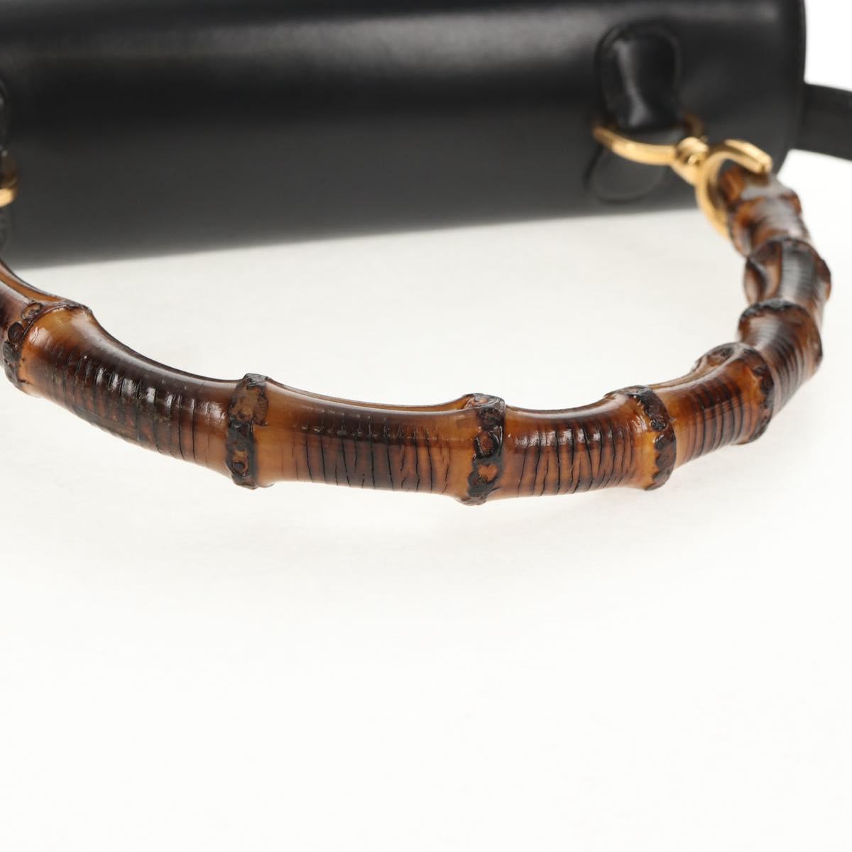 GUCCI Bamboo Hand Bag Leather 2way Black Gold 000 46 0063 Auth 145923A