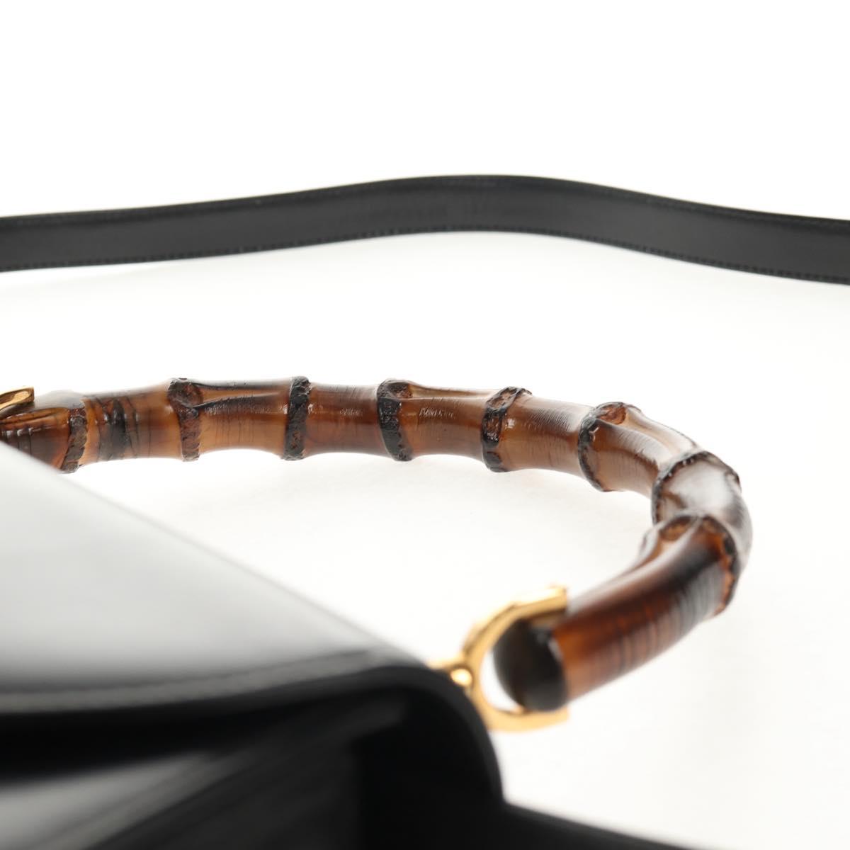 GUCCI Bamboo Hand Bag Leather 2way Black Gold 000 46 0063 Auth 145923A