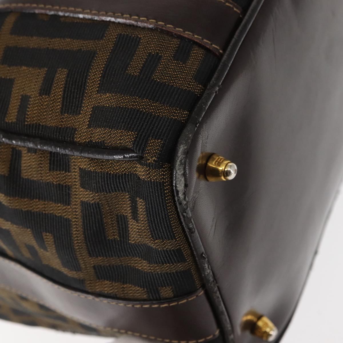 FENDI Zucca Canvas Hand Bag Black Brown gold Auth 145924