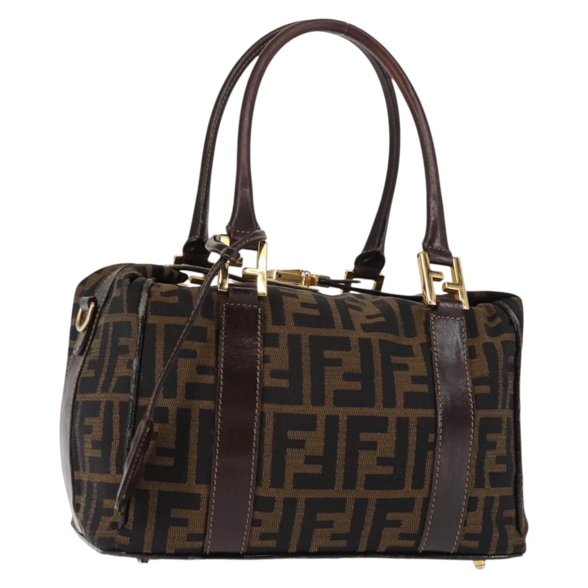 FENDI Zucca Canvas Hand Bag Black Brown gold Auth 145924