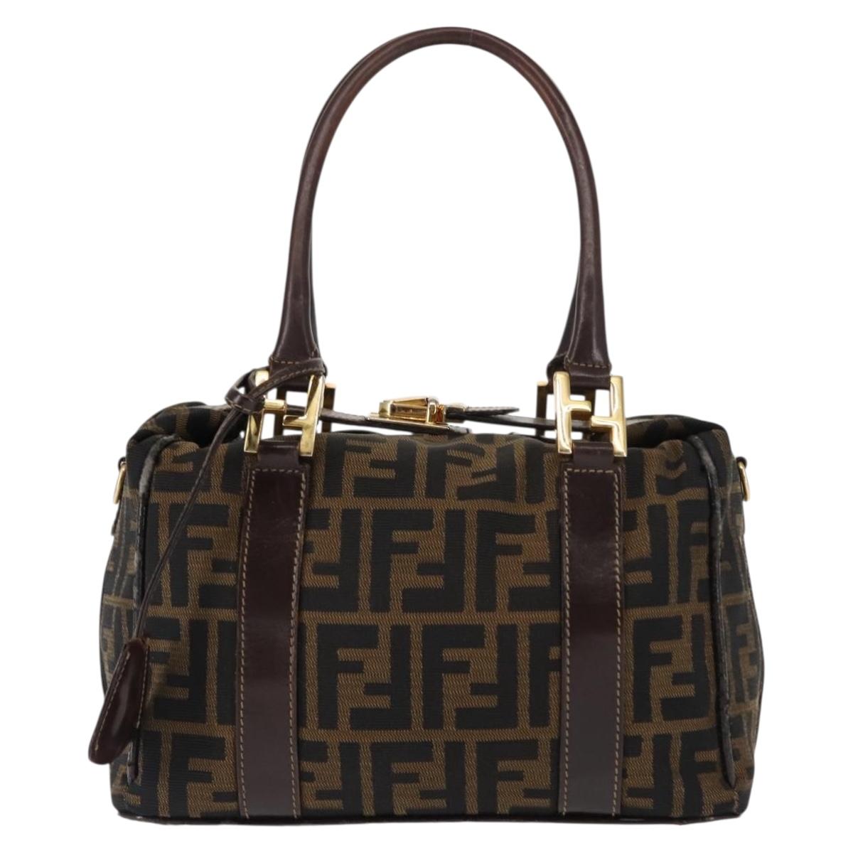 FENDI Zucca Canvas Hand Bag Black Brown gold Auth 145924