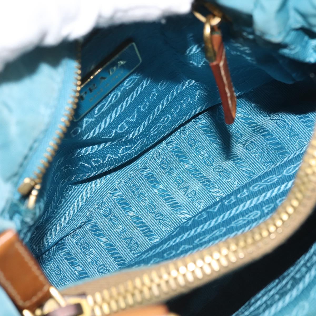 PRADA Venice Hand Bag Nylon Light Blue Gold Auth 145925