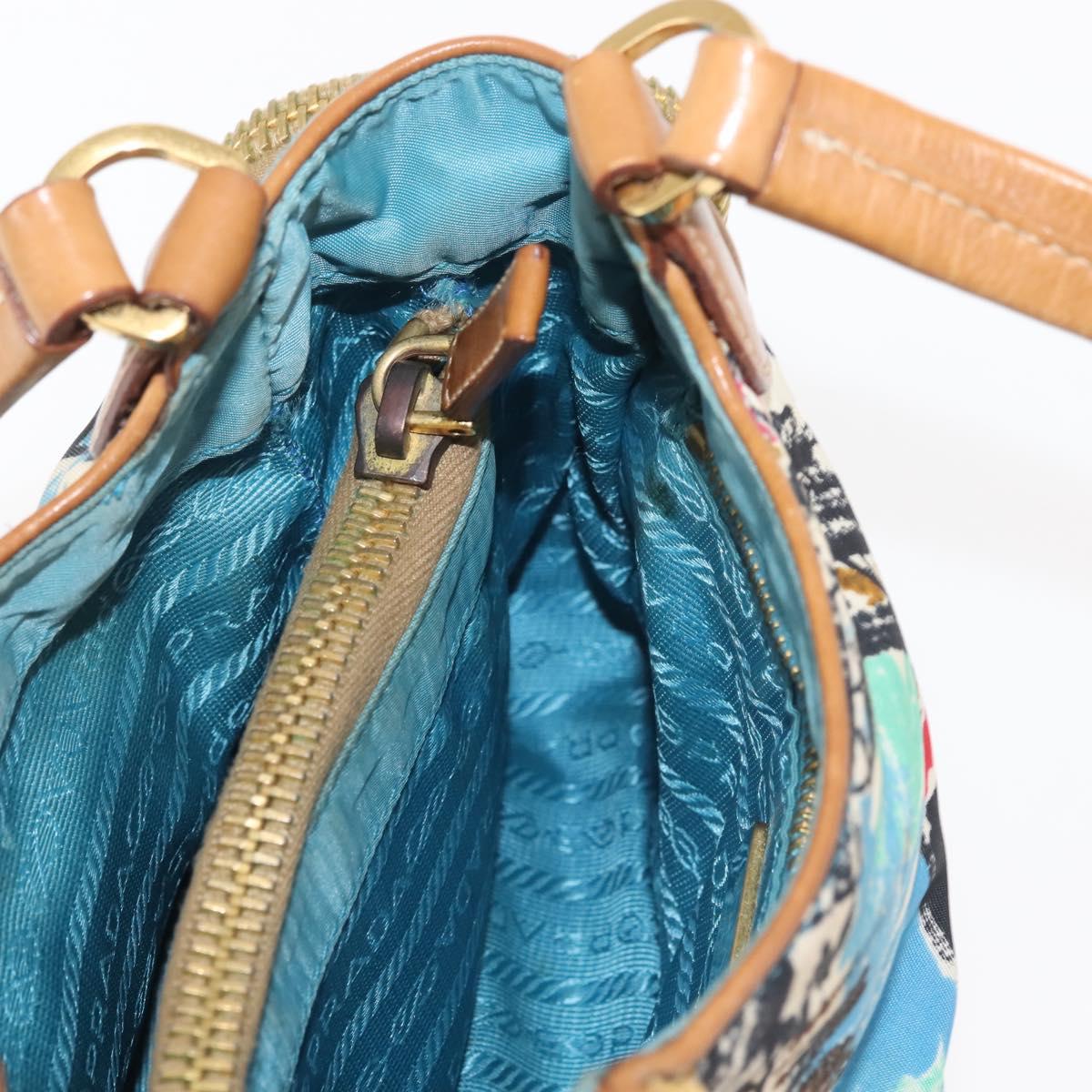 PRADA Venice Hand Bag Nylon Light Blue Gold Auth 145925A