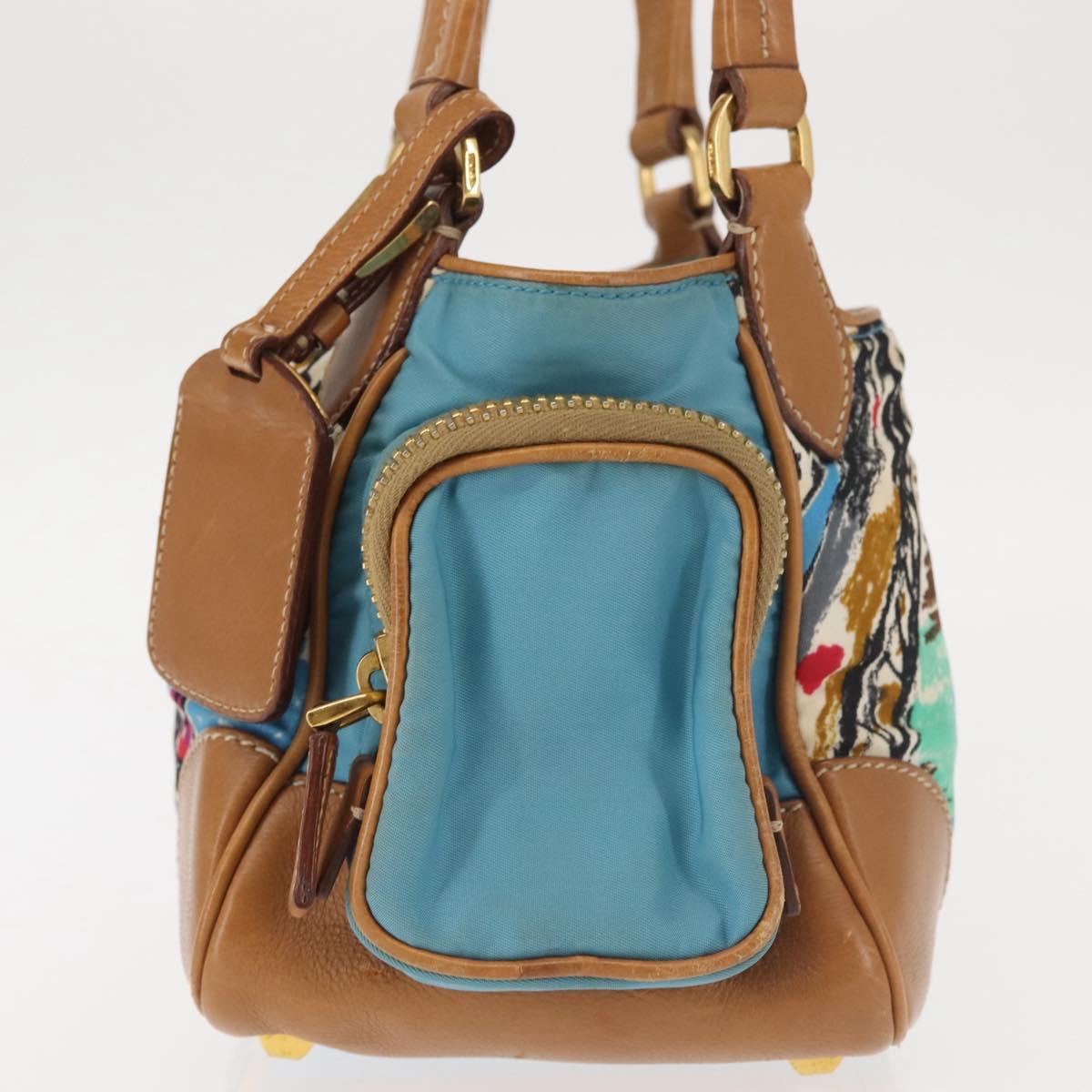 PRADA Venice Hand Bag Nylon Light Blue Gold Auth 145925A