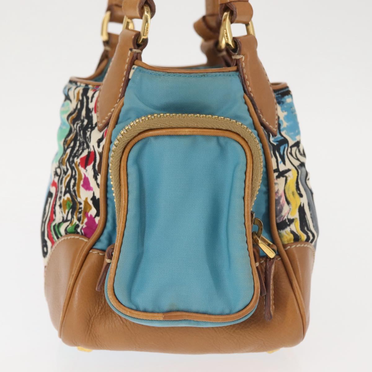 PRADA Venice Hand Bag Nylon Light Blue Gold Auth 145925A