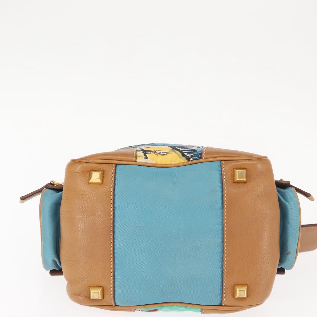 PRADA Venice Hand Bag Nylon Light Blue Gold Auth 145925