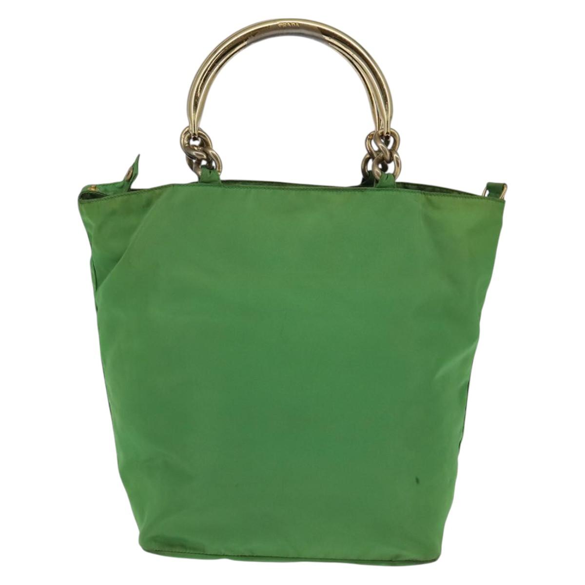 PRADA Hand Bag Nylon Green Gold Auth 145926