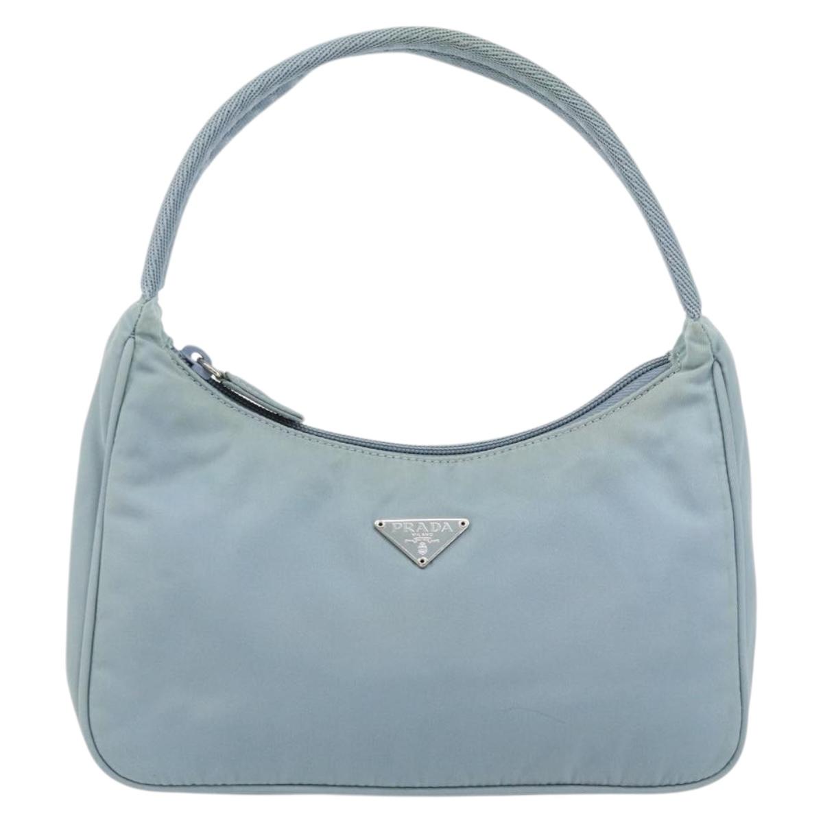 PRADA Hand Bag Nylon Light Blue Silver Auth 145937