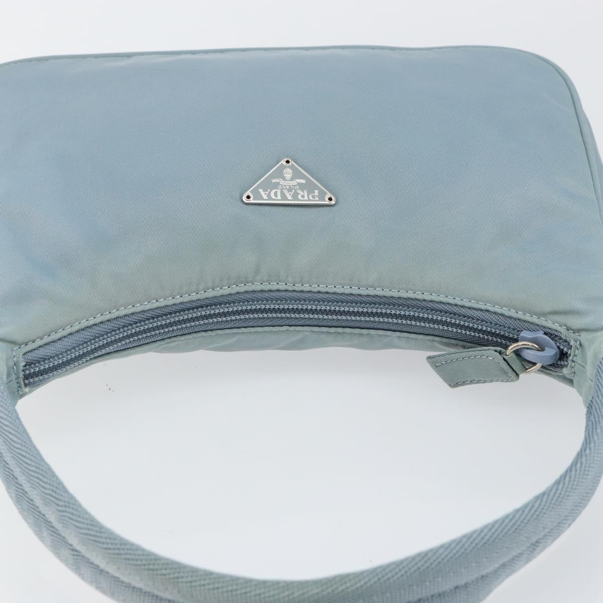 PRADA Hand Bag Nylon Light Blue Silver Auth 145937