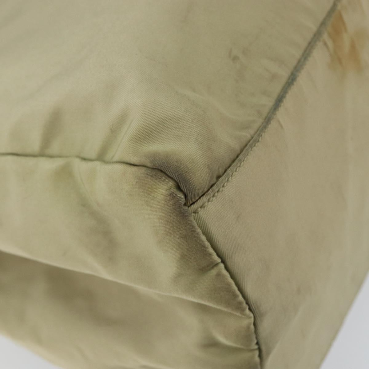 PRADA Tote Bag Nylon Beige Silver Auth 145938