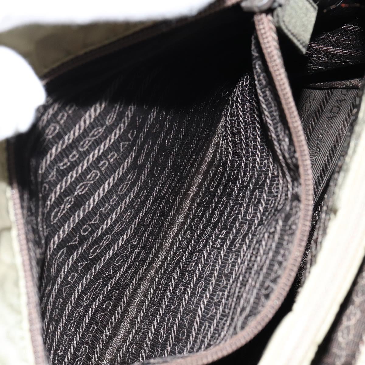 PRADA Tote Bag Nylon Beige Silver Auth 145938