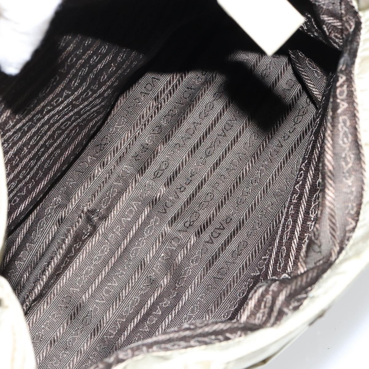 PRADA Tote Bag Nylon Beige Silver Auth 145938