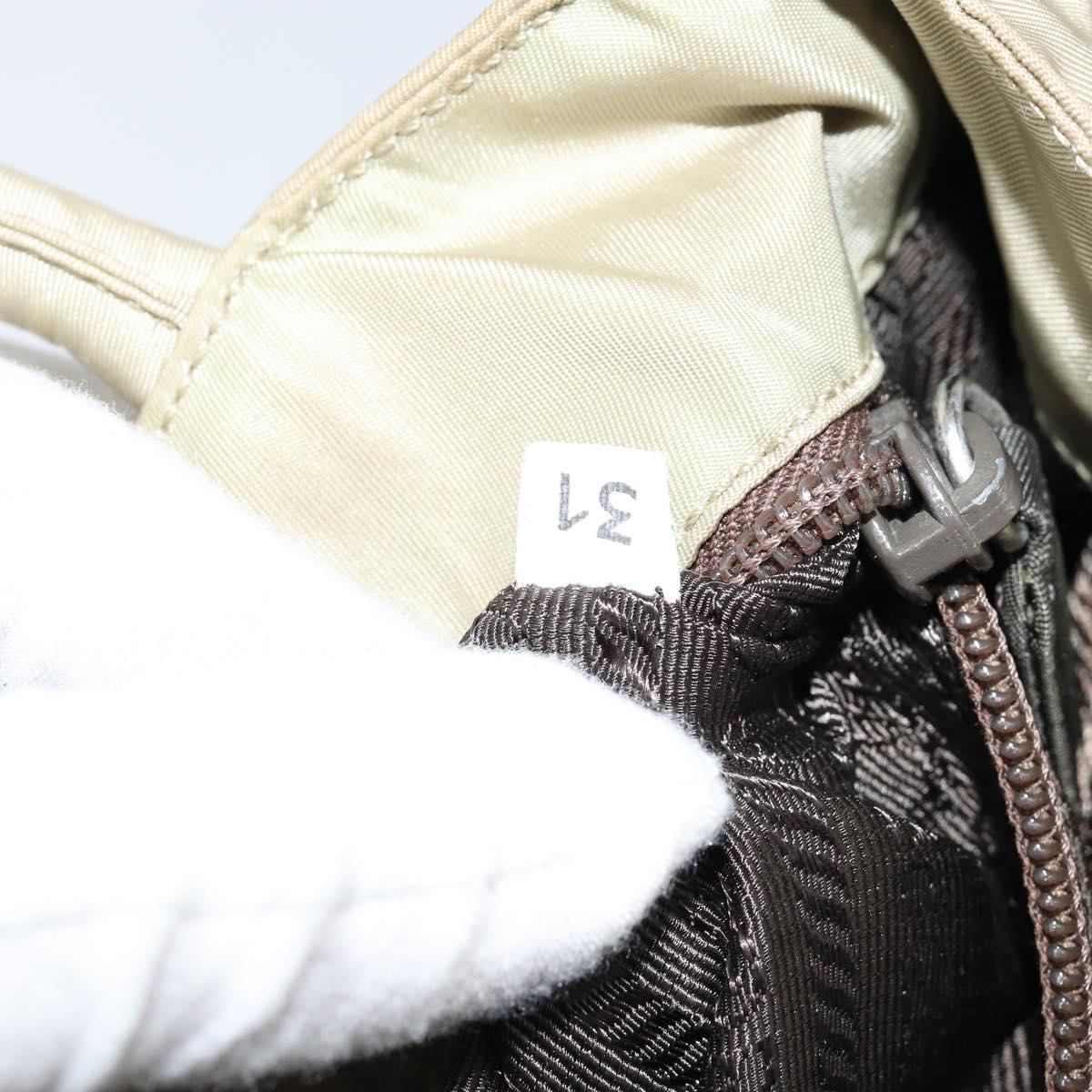 PRADA Tote Bag Nylon Beige Silver Auth 145938