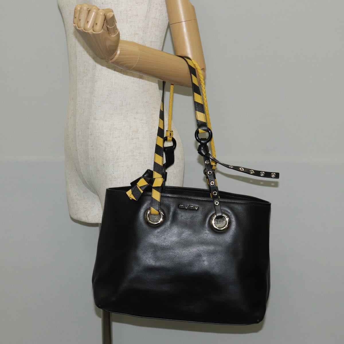 Miu Miu Tote Bag Leather Black Silver Auth 145940V