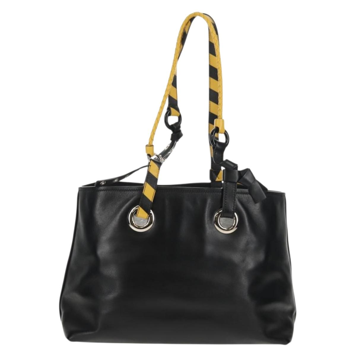 Miu Miu Tote Bag Leather Black Silver Auth 145940V