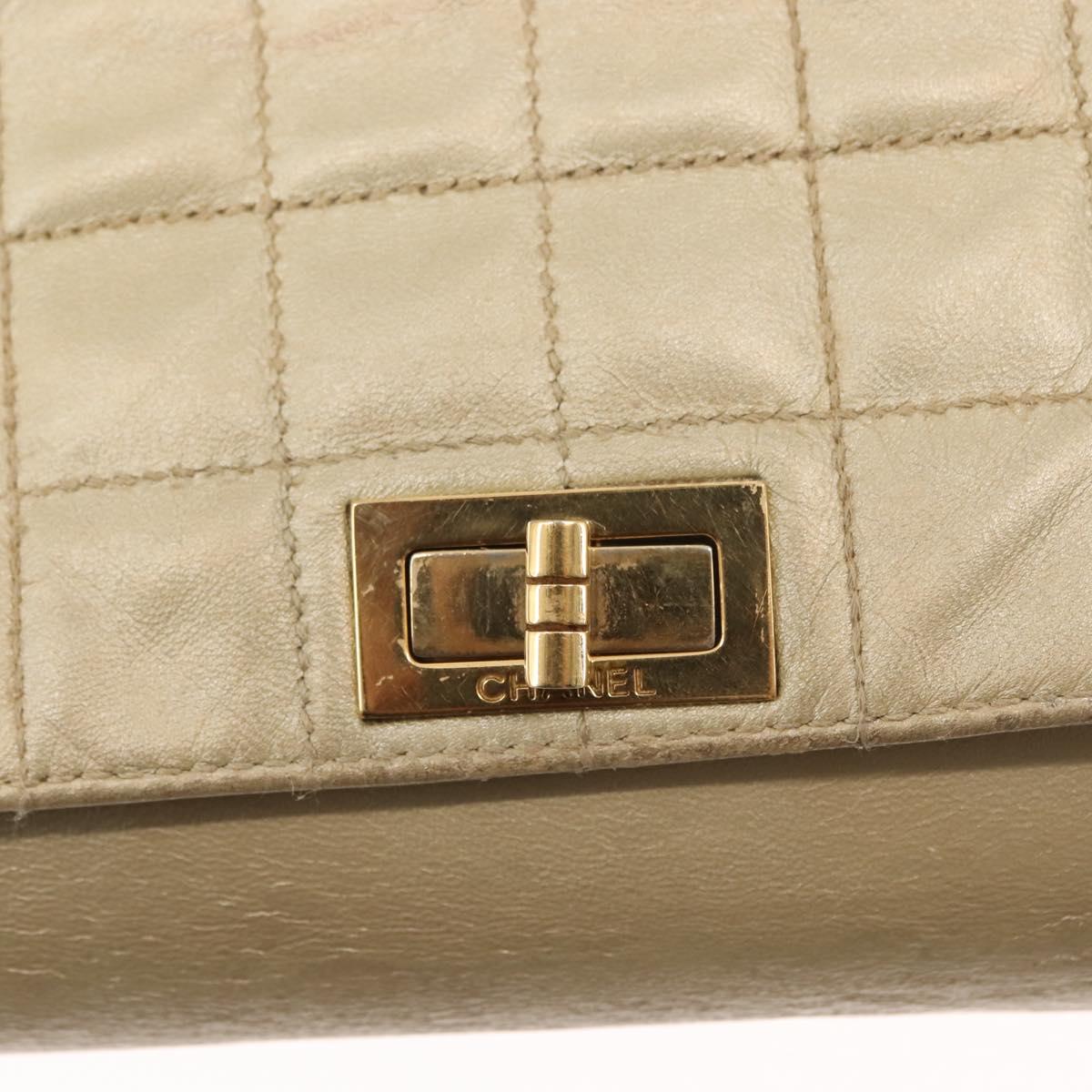 CHANEL Choco Bar Chain Shoulder Bag Leather Gold CC Auth 145942