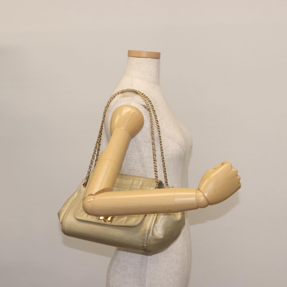 CHANEL Choco Bar Chain Shoulder Bag Leather Gold CC Auth 145942