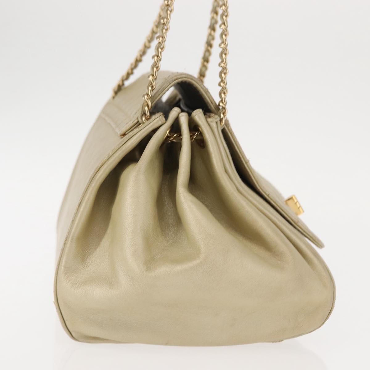 CHANEL Choco Bar Chain Shoulder Bag Leather Gold CC Auth 145942