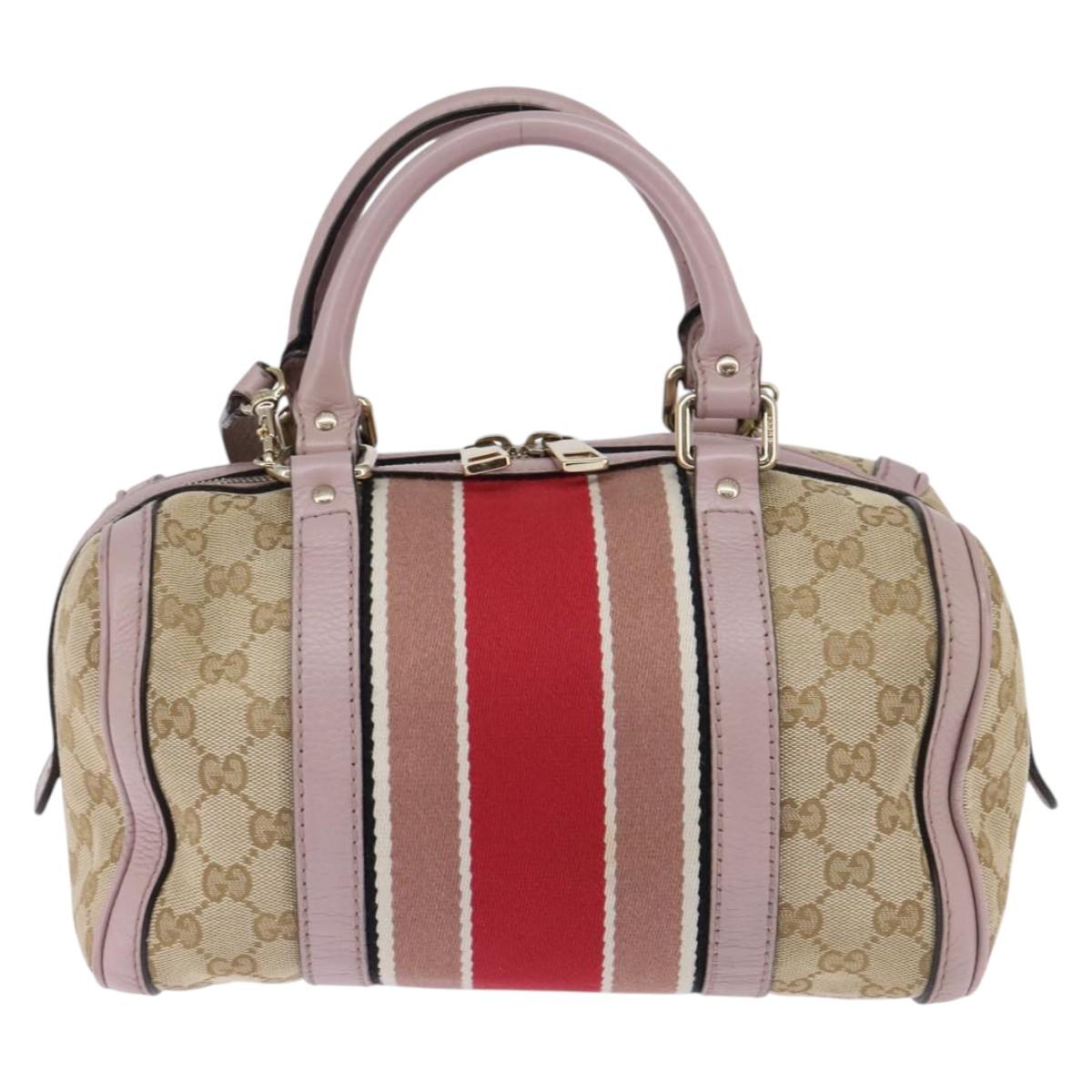 GUCCI GG Canvas Boston Bag 2way Beige Gold 269876 Auth 145953