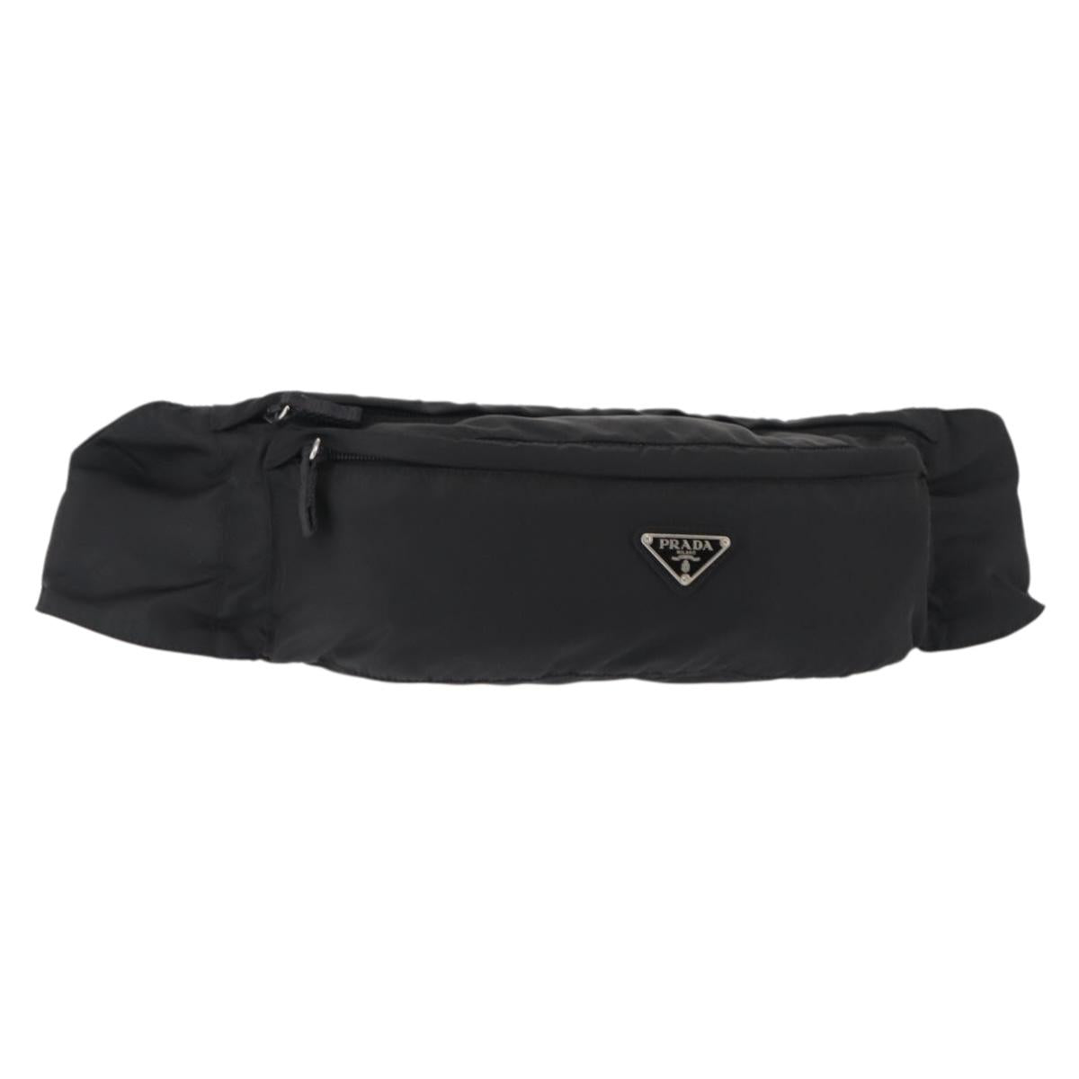 PRADA Waist bag Nylon Black Silver Auth 145954