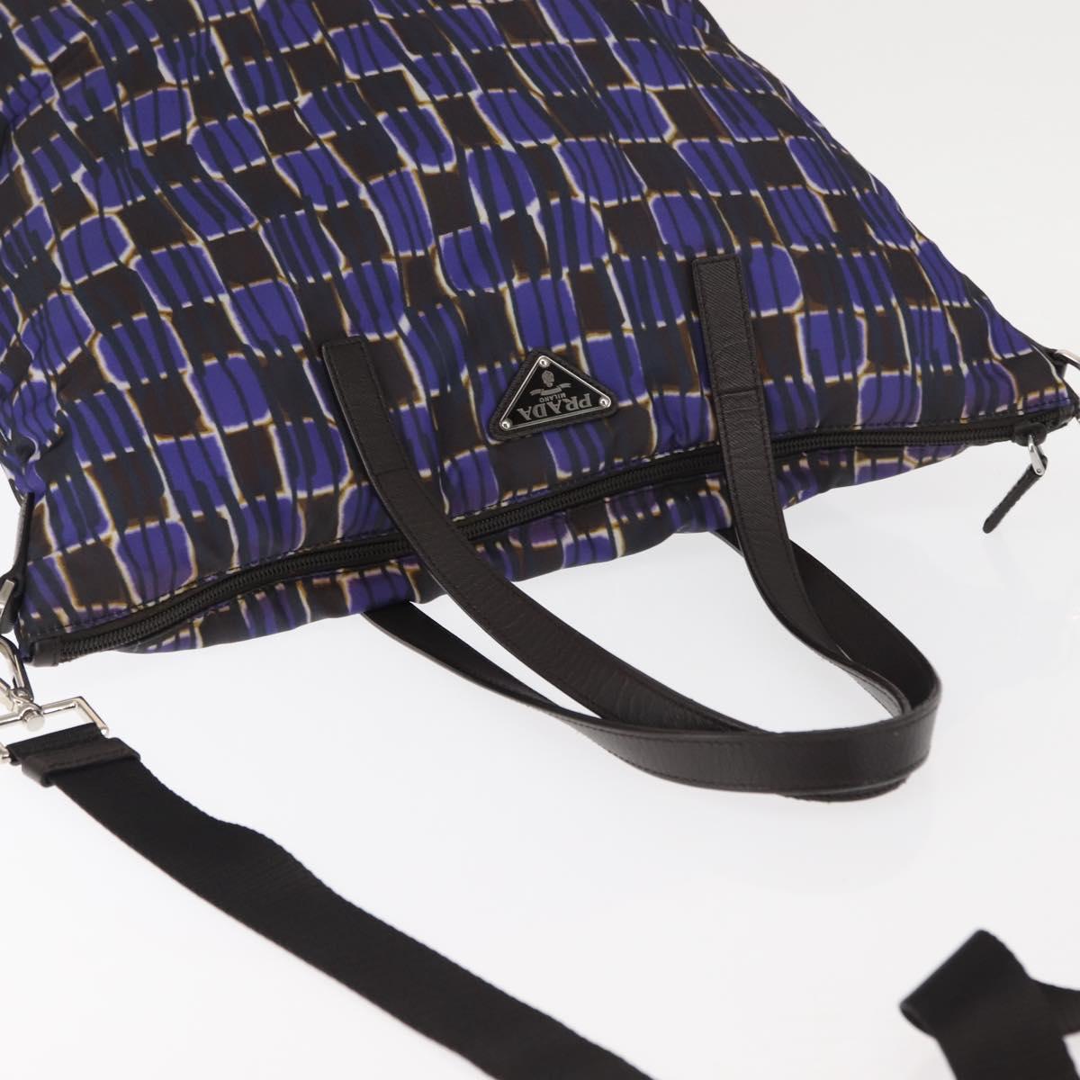 PRADA Tote Bag Nylon 2way Purple Silver Auth 145955
