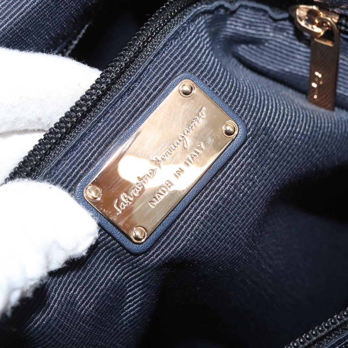 Salvatore Ferragamo Vala Tote Bag Leather Navy Gold Auth 145957