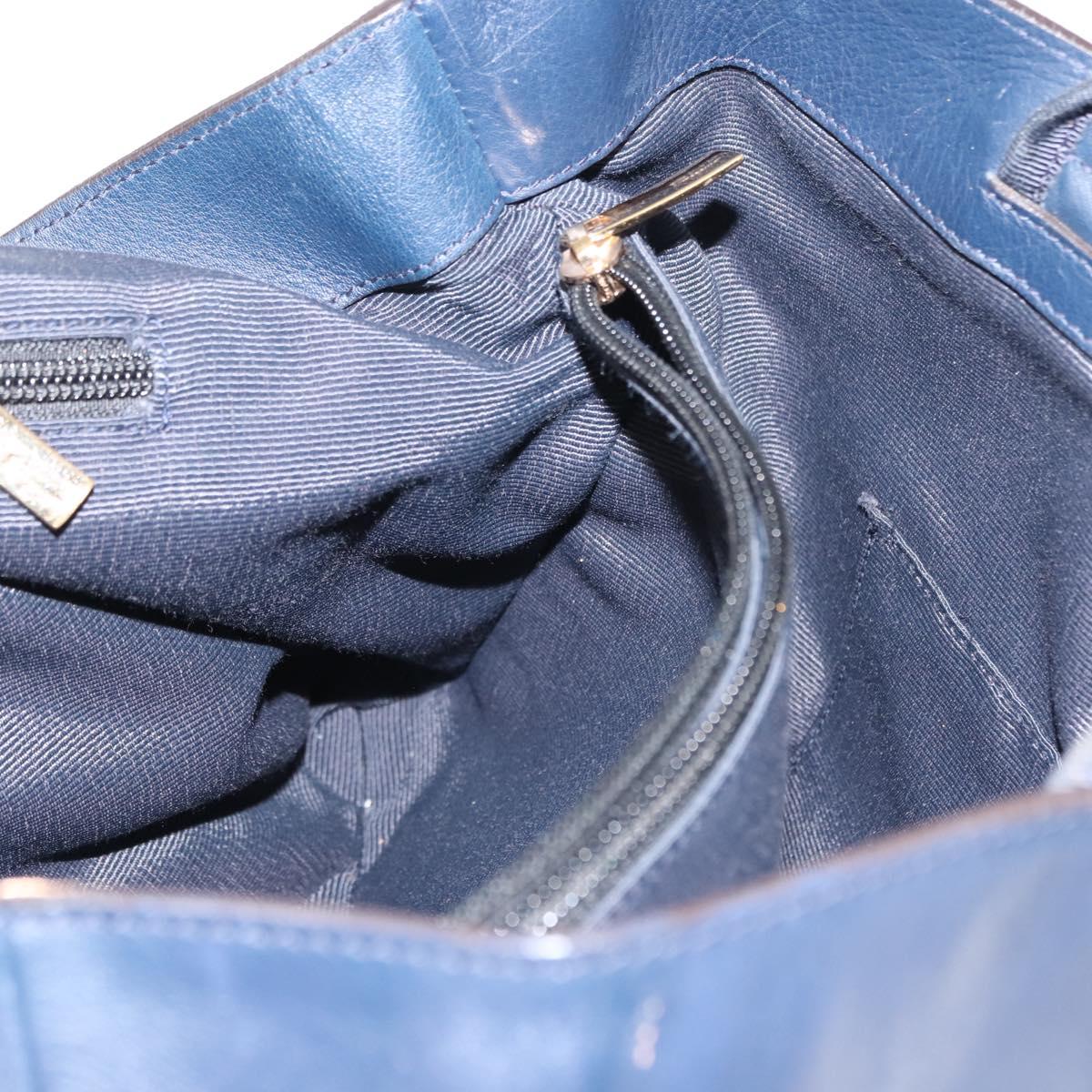 Salvatore Ferragamo Vala Tote Bag Leather Navy Gold Auth 145957