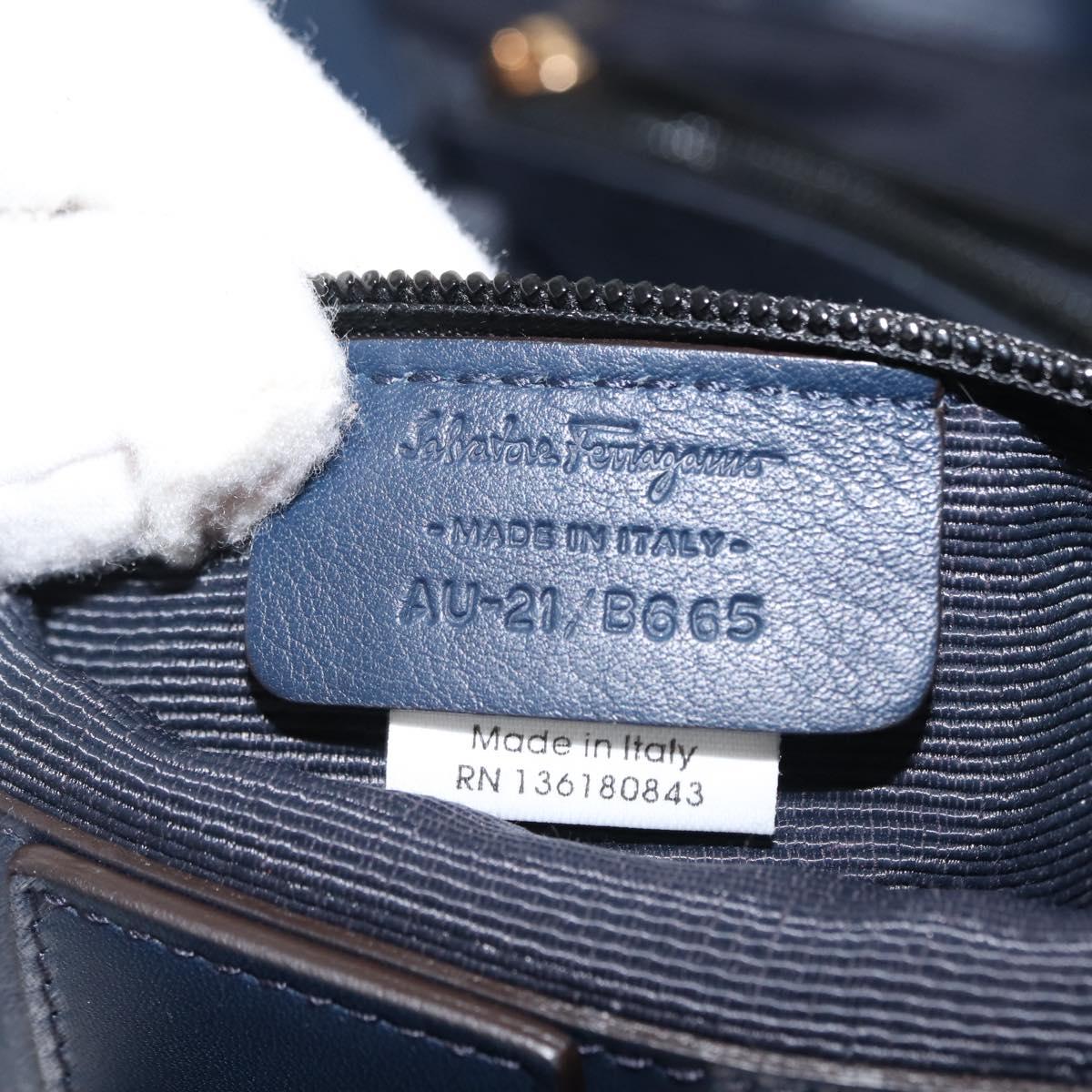 Salvatore Ferragamo Vala Tote Bag Leather Navy Gold Auth 145957
