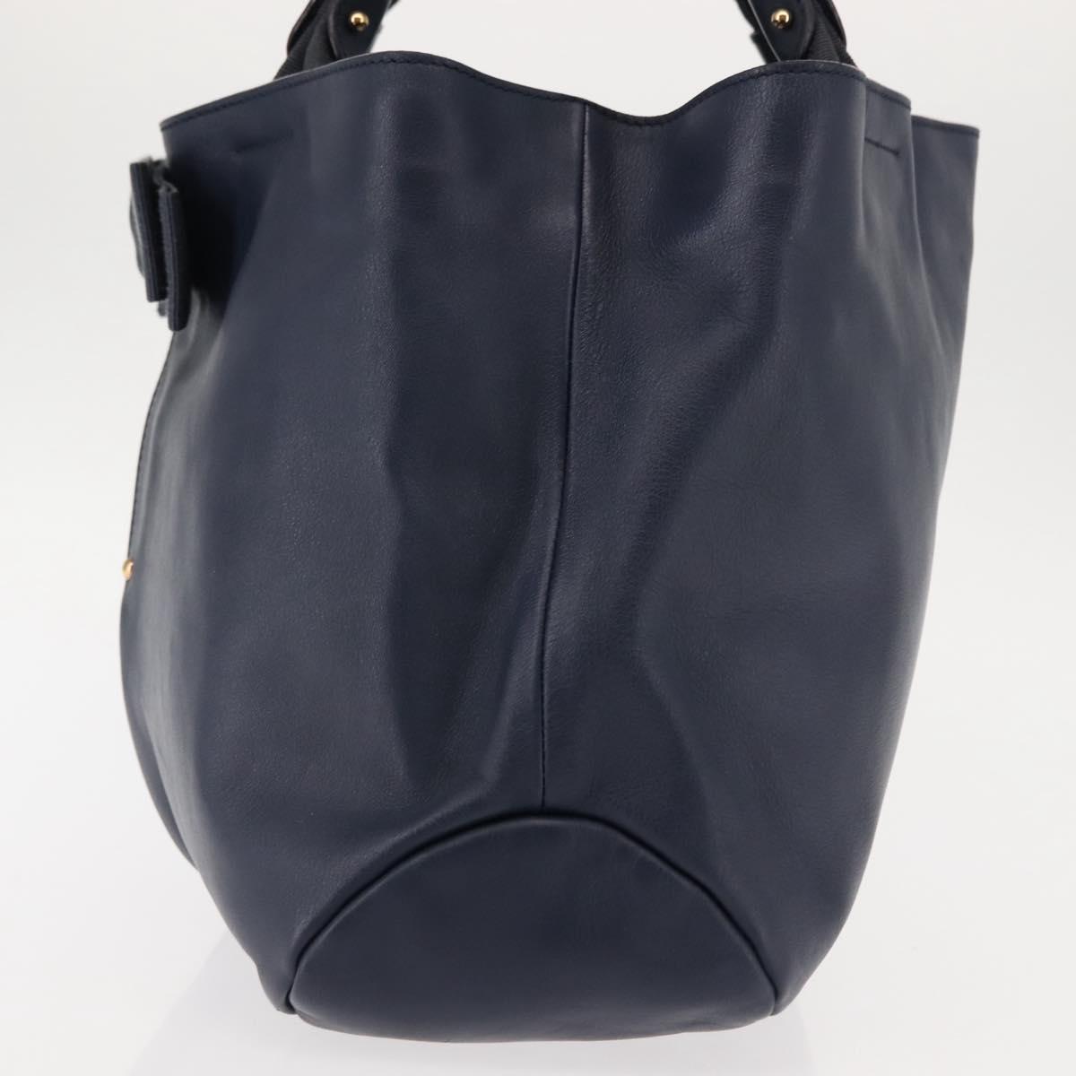 Salvatore Ferragamo Vala Tote Bag Leather Navy Gold Auth 145957