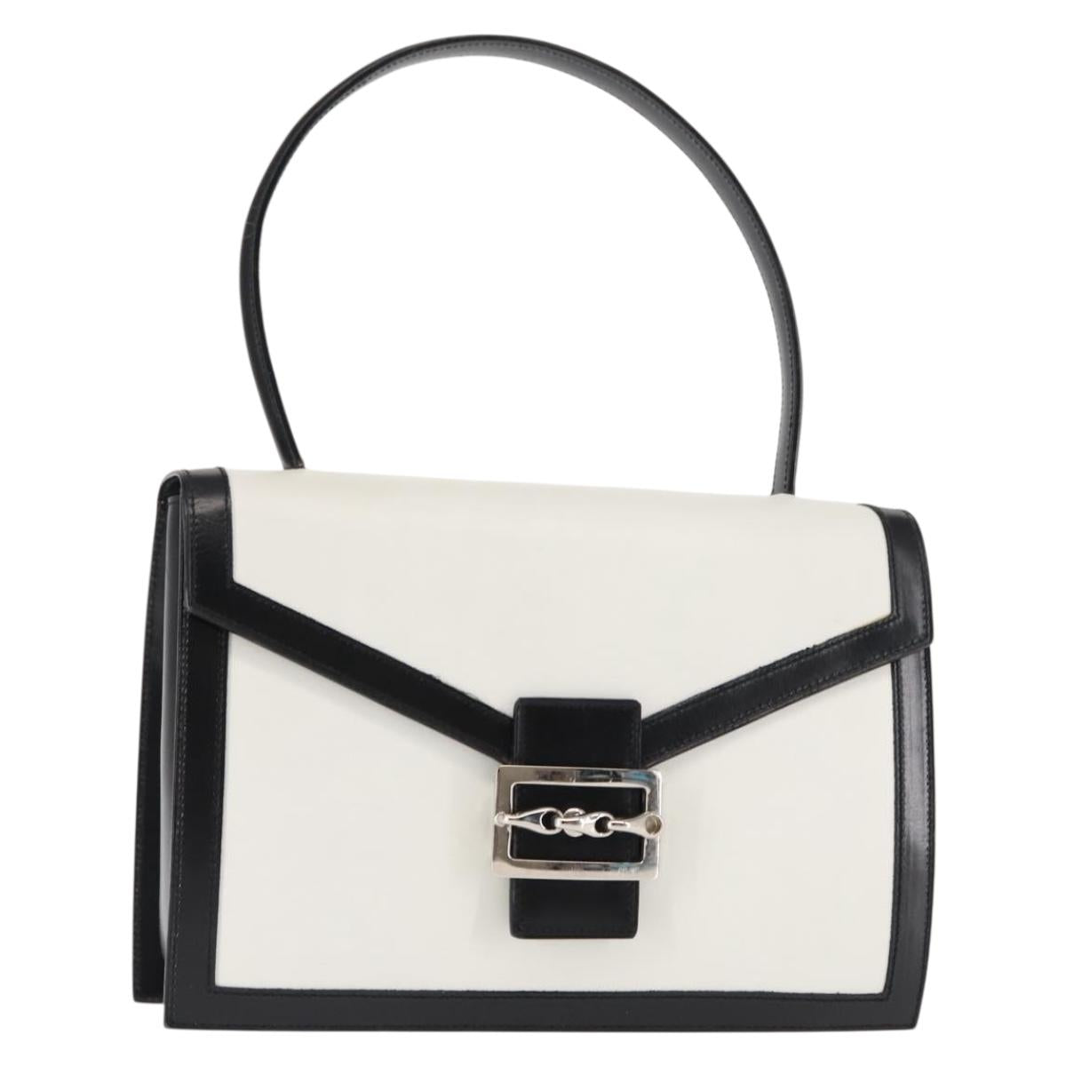 CELINE Hand Bag Leather White Silver Auth 145959