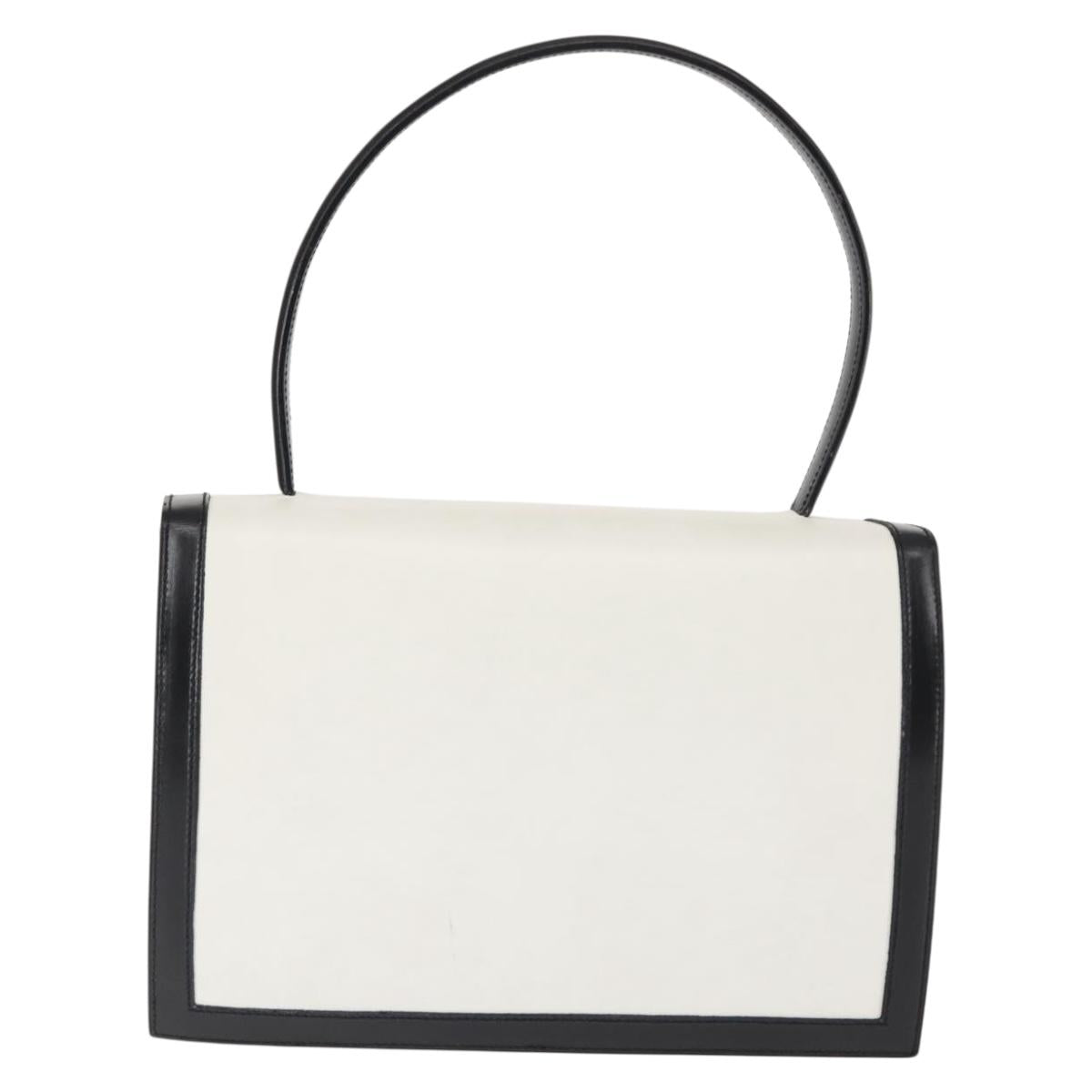 CELINE Hand Bag Leather White Silver Auth 145959