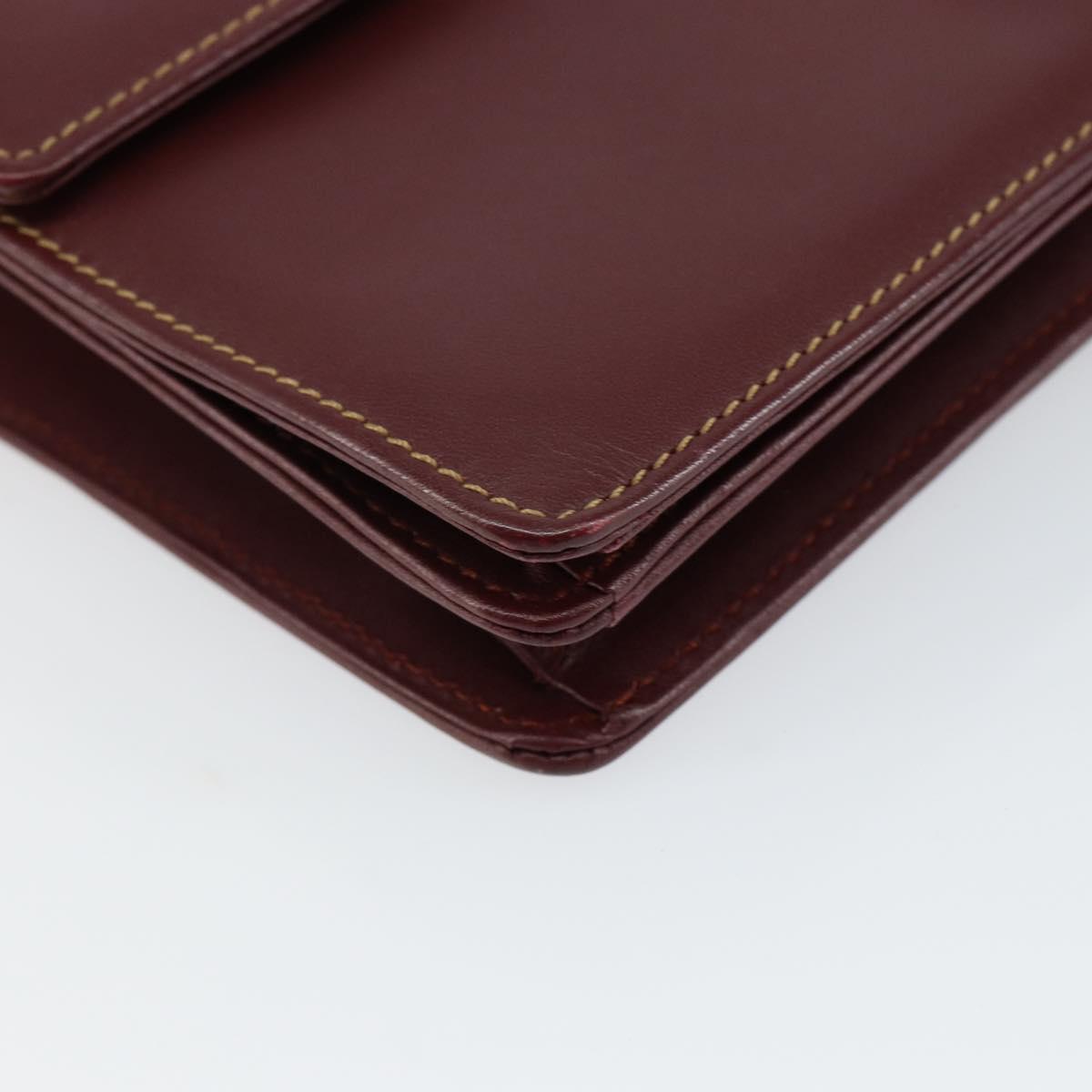 CARTIER Shoulder Bag Leather Bordeaux Gold Auth 145960