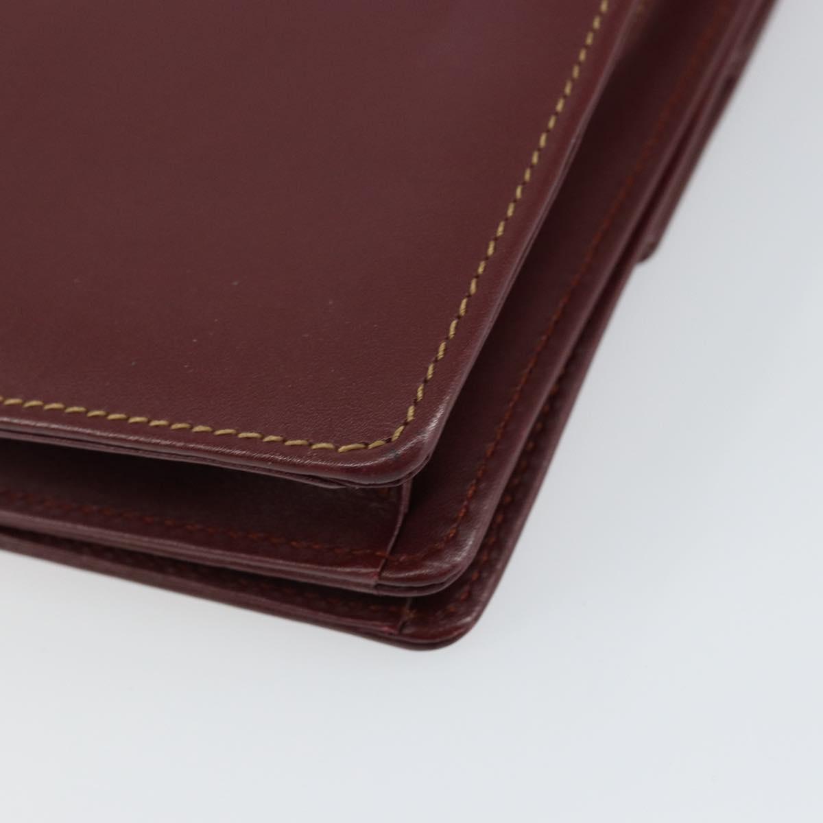 CARTIER Shoulder Bag Leather Bordeaux Gold Auth 145960