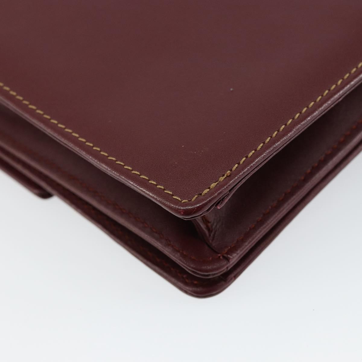 CARTIER Shoulder Bag Leather Bordeaux Gold Auth 145960