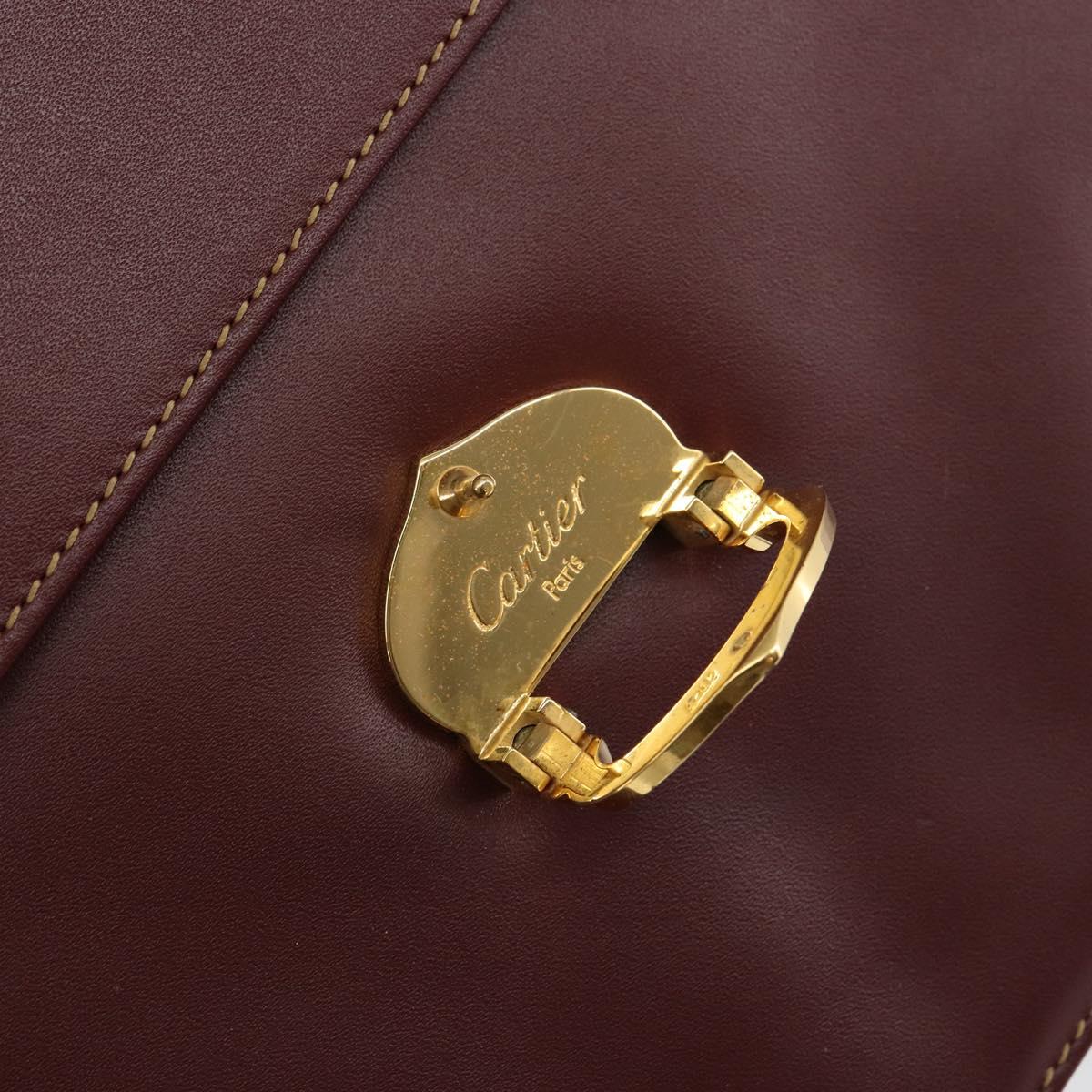 CARTIER Shoulder Bag Leather Bordeaux Gold Auth 145960