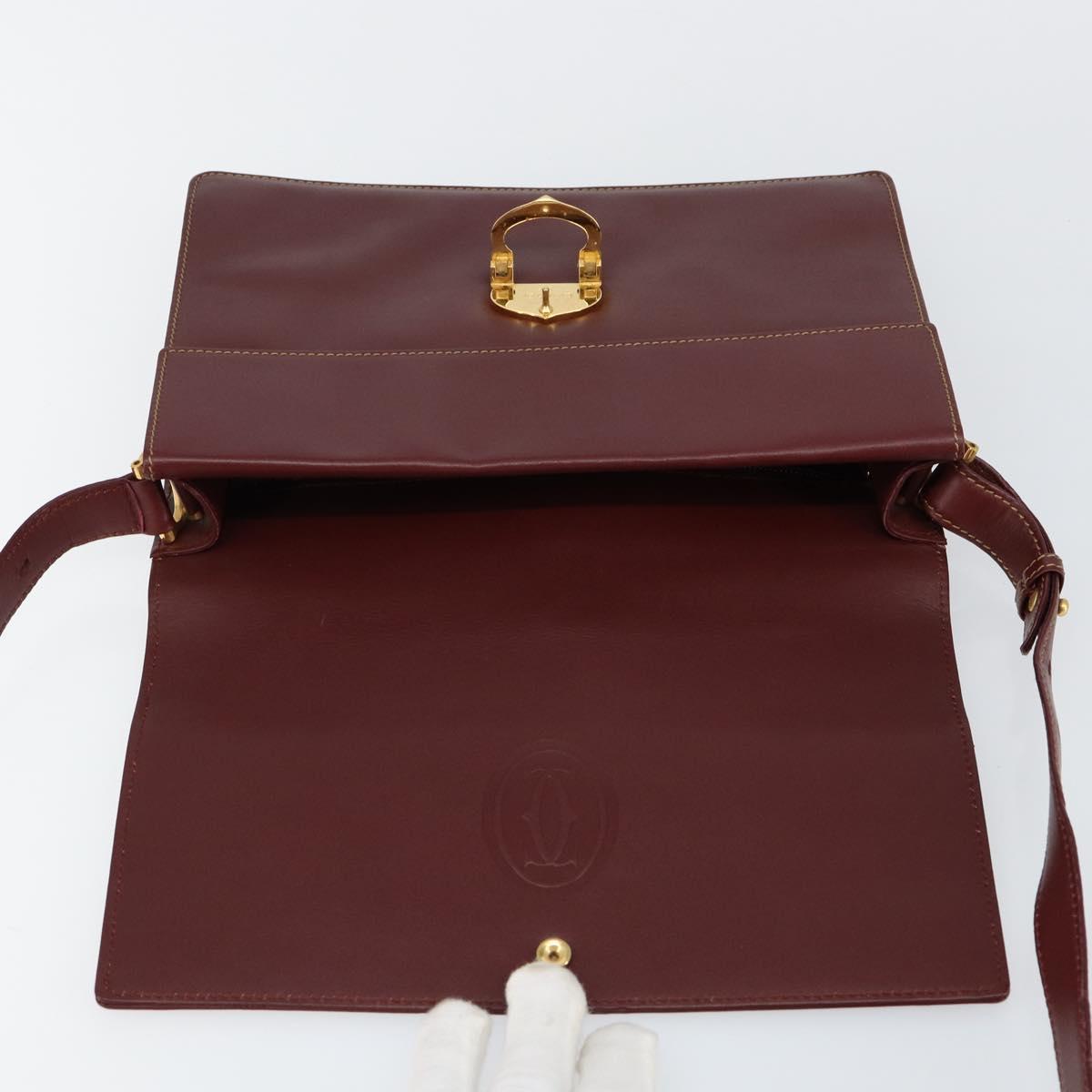 CARTIER Shoulder Bag Leather Bordeaux Gold Auth 145960