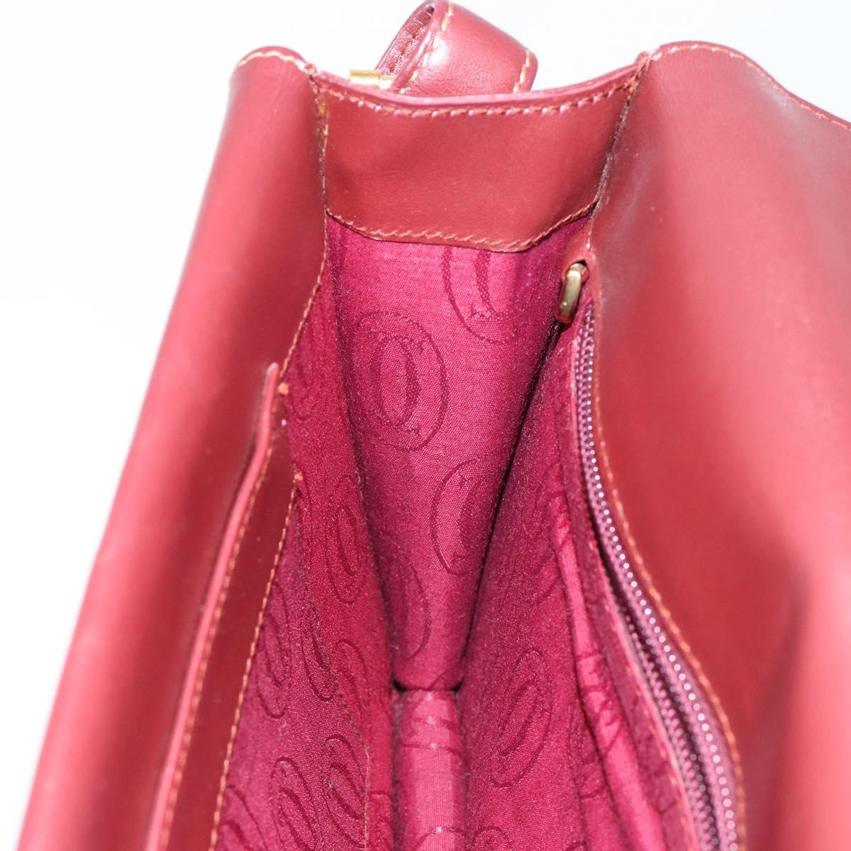 CARTIER Shoulder Bag Leather Bordeaux Gold Auth 145960