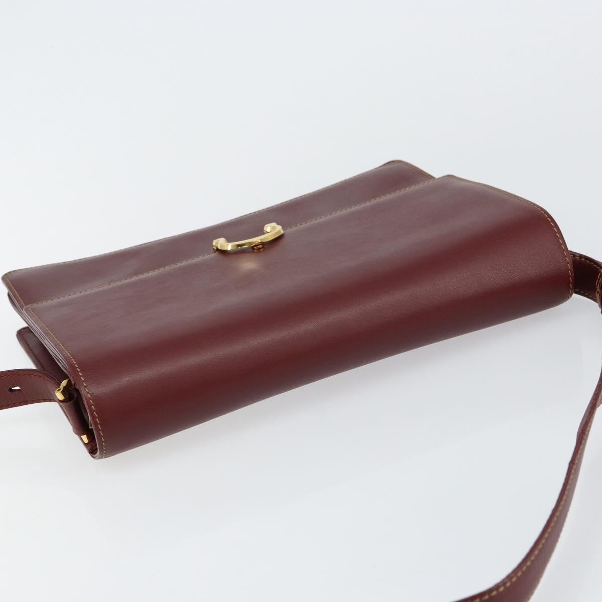 CARTIER Shoulder Bag Leather Bordeaux Gold Auth 145960