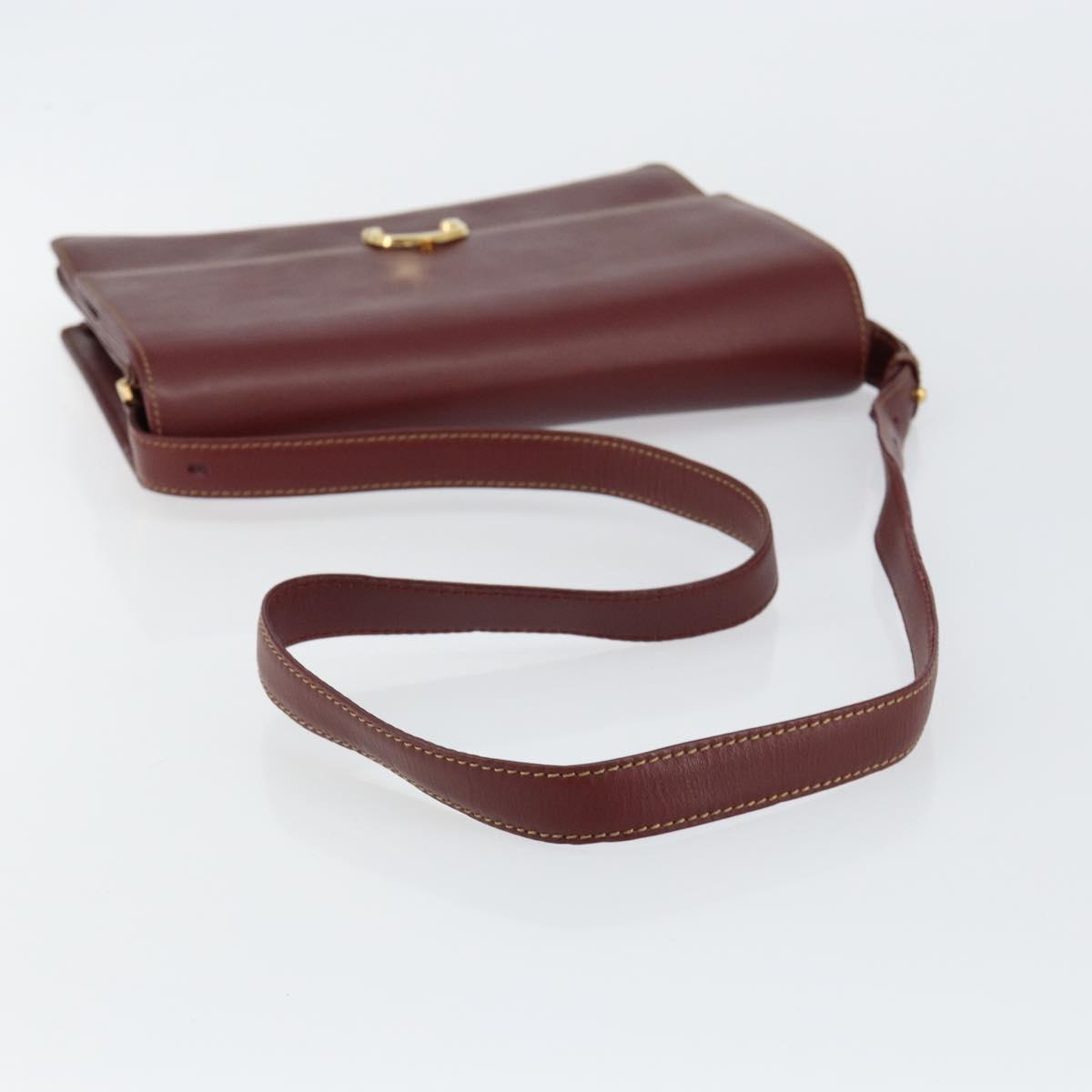 CARTIER Shoulder Bag Leather Bordeaux Gold Auth 145960