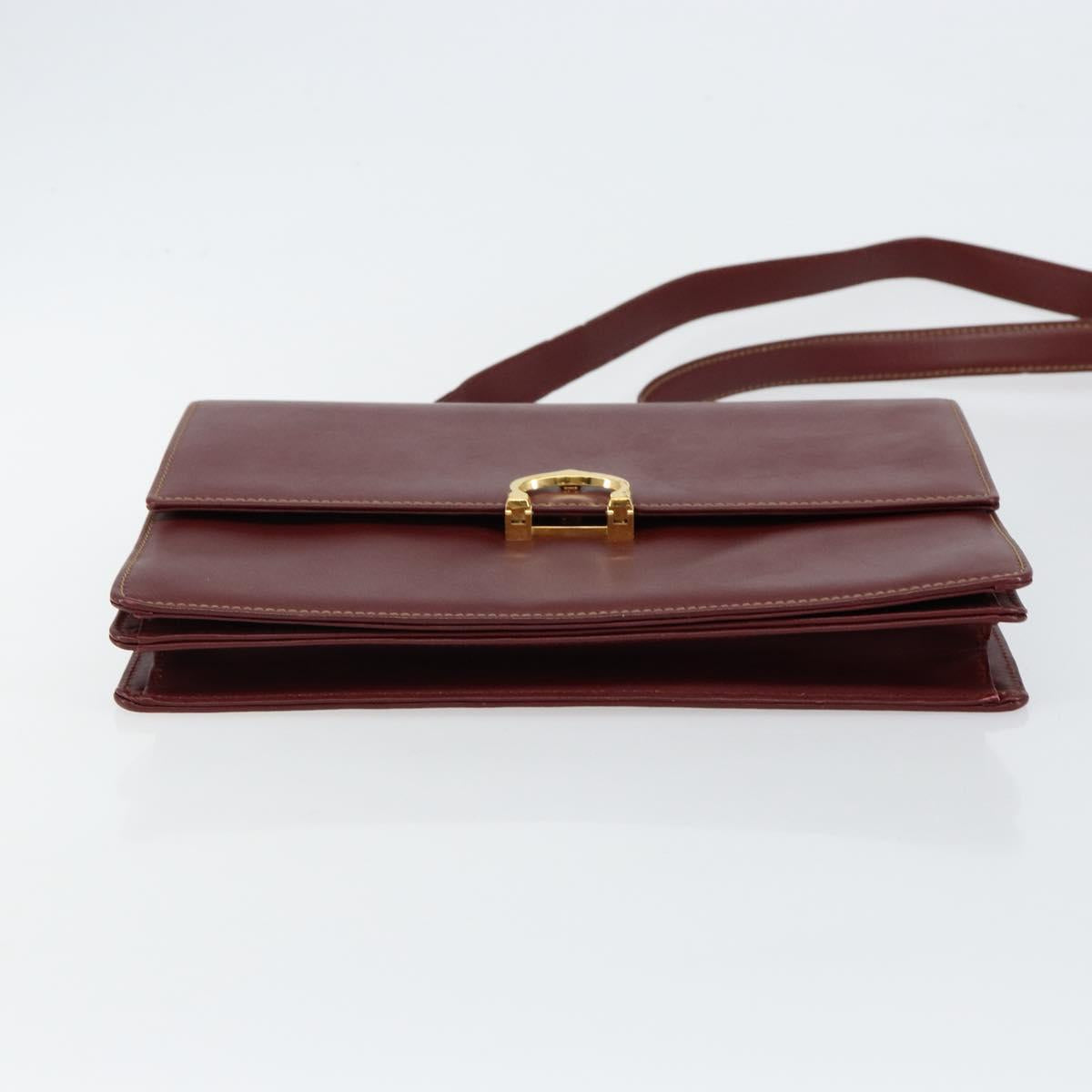 CARTIER Shoulder Bag Leather Bordeaux Gold Auth 145960