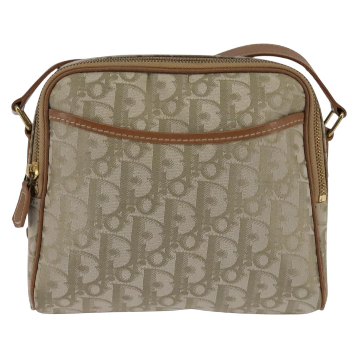 Christian Dior Trotter Canvas Shoulder Bag Gold Beige Auth 145961